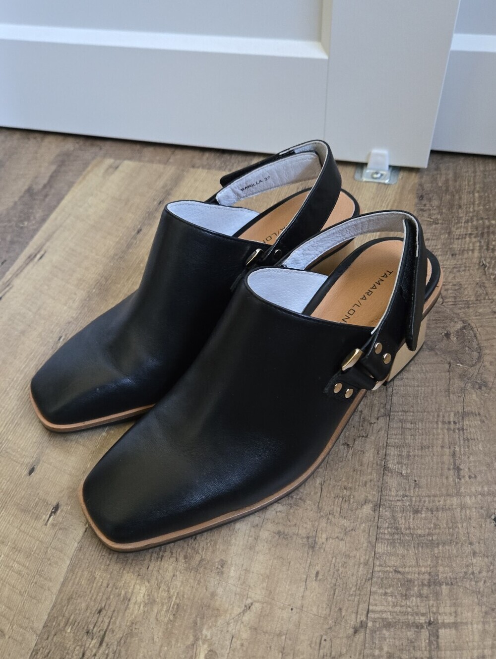 Tamara London Black Leather Slingback Mules Womens Size 37 Barilla 77845